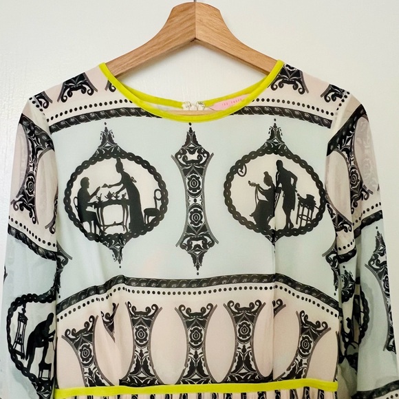 TED BAKER Tea for Two Cameo Silhouette Print Pleat Skirt Dress - Size 3 - Picture 8 of 9